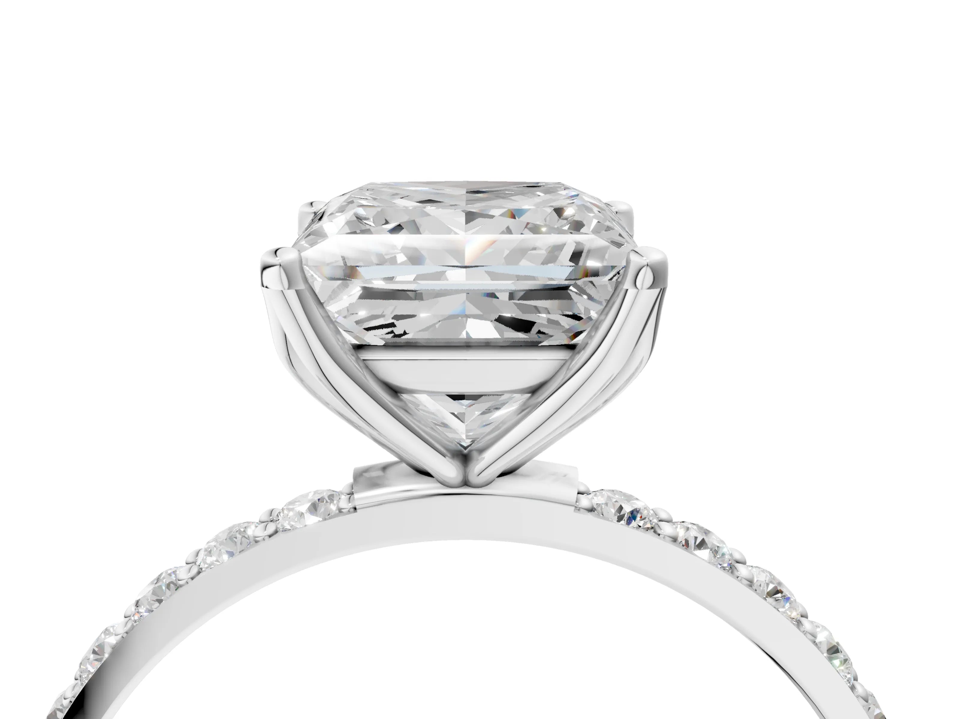 White gold Princess Cut Diamond Solitaire Engagement Ring with Round with Moissanite side stone Pavé Band and Prong Setting_16