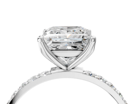 White gold Princess Cut Diamond Solitaire Engagement Ring with Round with Moissanite side stone Pavé Band and Prong Setting_16