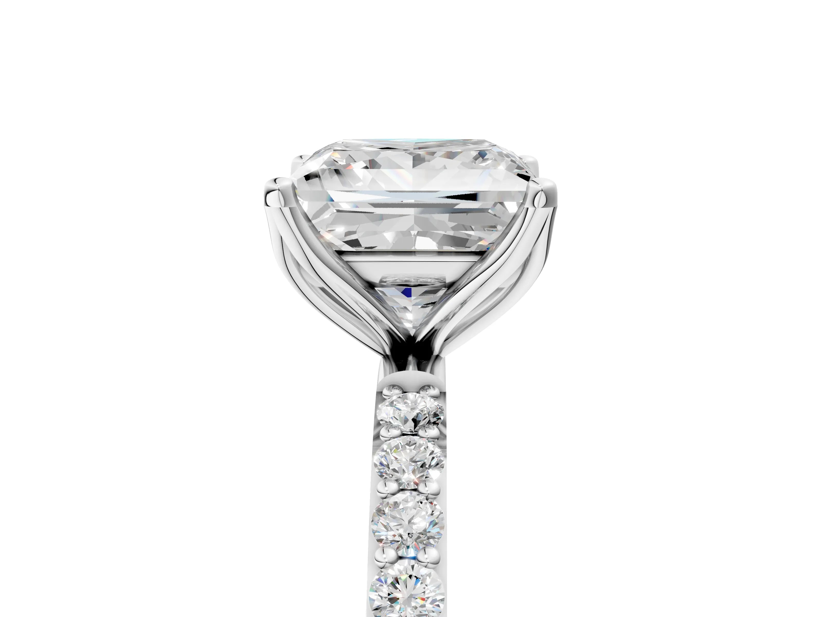 White gold Princess Cut Diamond Solitaire Engagement Ring with Round with Moissanite side stone Pavé Band and Prong Setting_17