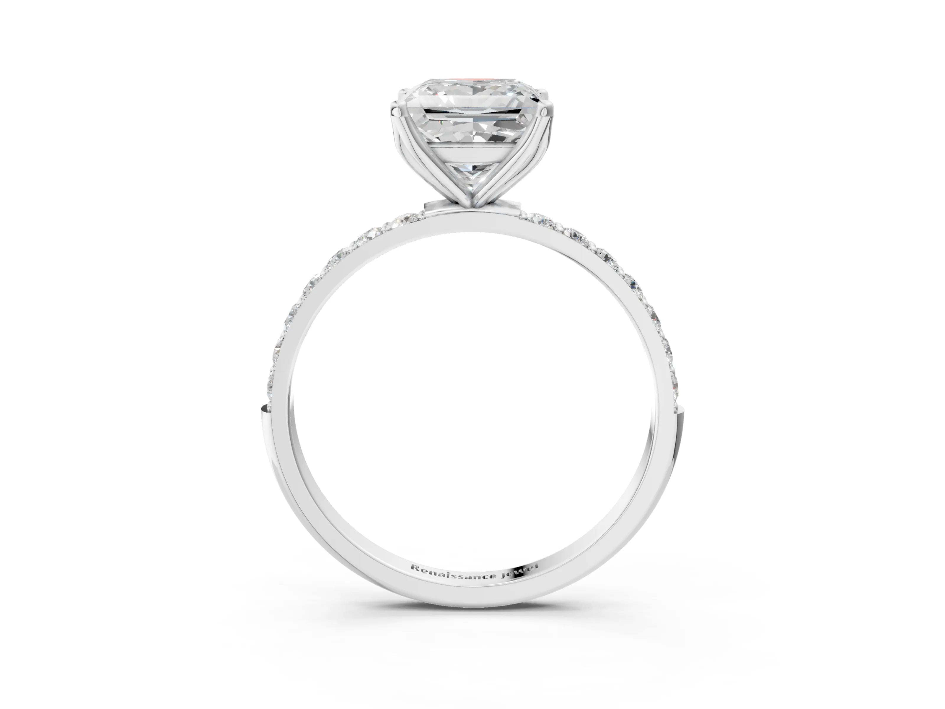 White gold Princess Cut Diamond Solitaire Engagement Ring with Round with Moissanite side stone Pavé Band and Prong Setting_27