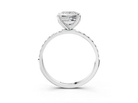 White gold Princess Cut Diamond Solitaire Engagement Ring with Round with Moissanite side stone Pavé Band and Prong Setting_27