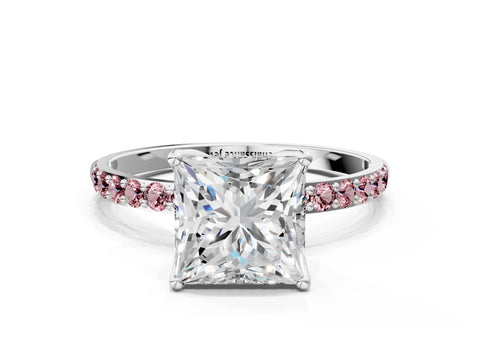 White gold Princess Cut Diamond Solitaire Engagement Ring with Round with Morganite side stone Pavé Band and Prong Setting_12