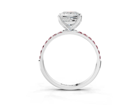 White gold Princess Cut Diamond Solitaire Engagement Ring with Round with Morganite side stone Pavé Band and Prong Setting_15
