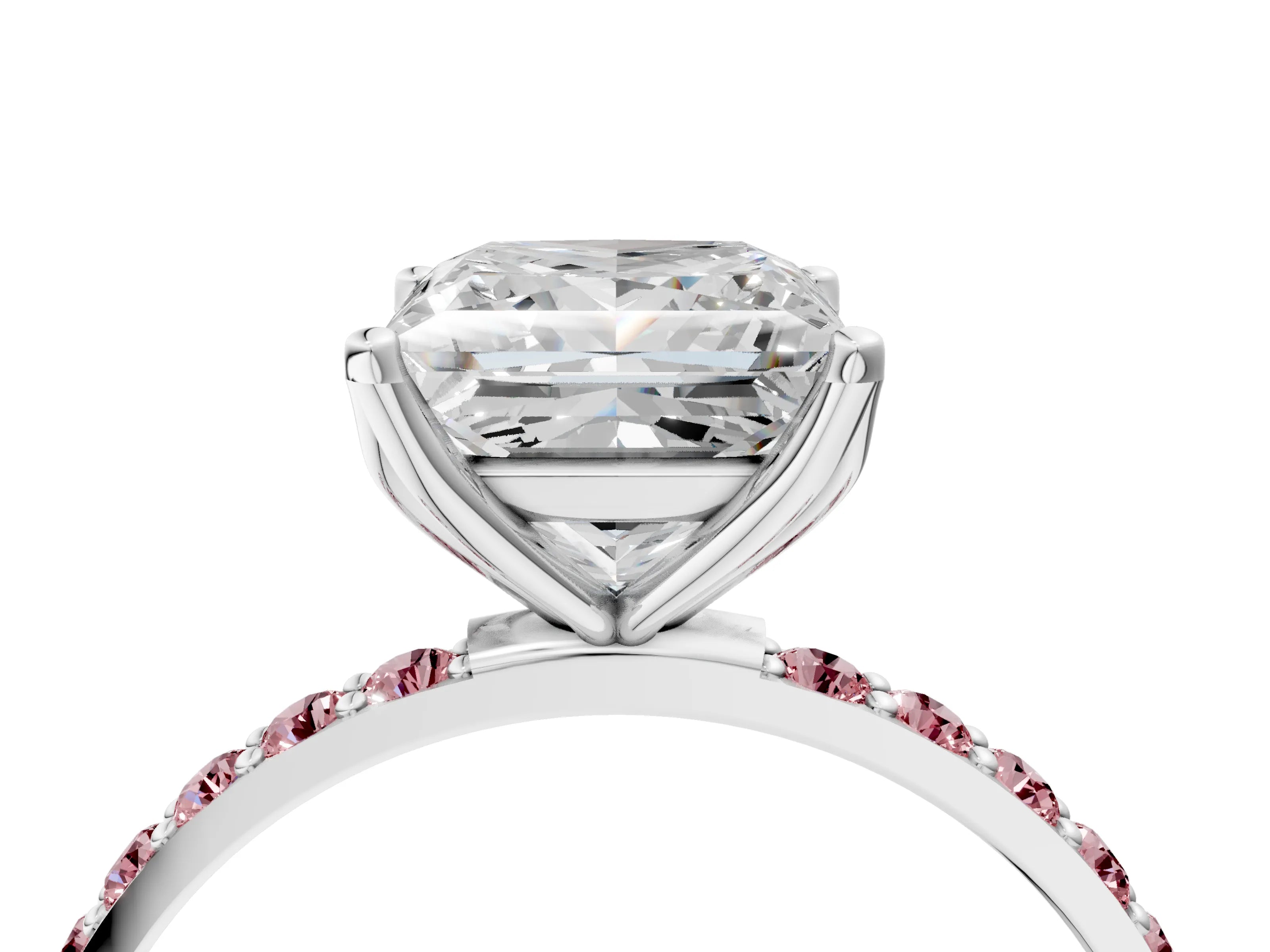 White gold Princess Cut Diamond Solitaire Engagement Ring with Round with Morganite side stone Pavé Band and Prong Setting_16