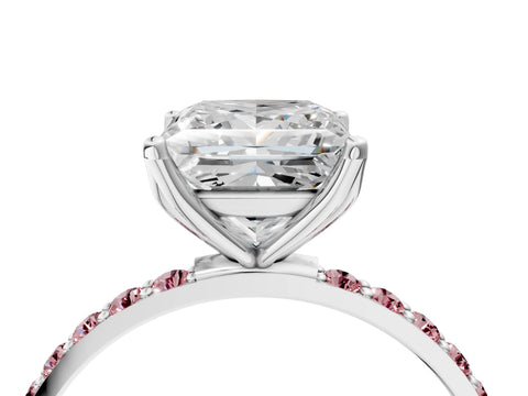 White gold Princess Cut Diamond Solitaire Engagement Ring with Round with Morganite side stone Pavé Band and Prong Setting_16