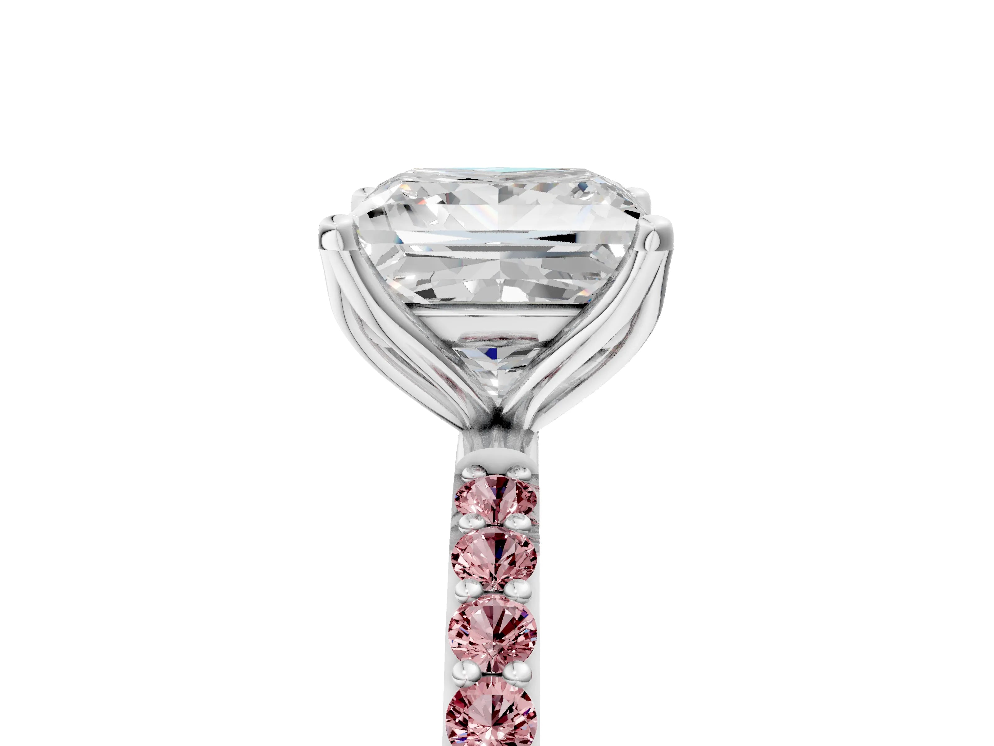 White gold Princess Cut Diamond Solitaire Engagement Ring with Round with Morganite side stone Pavé Band and Prong Setting_17