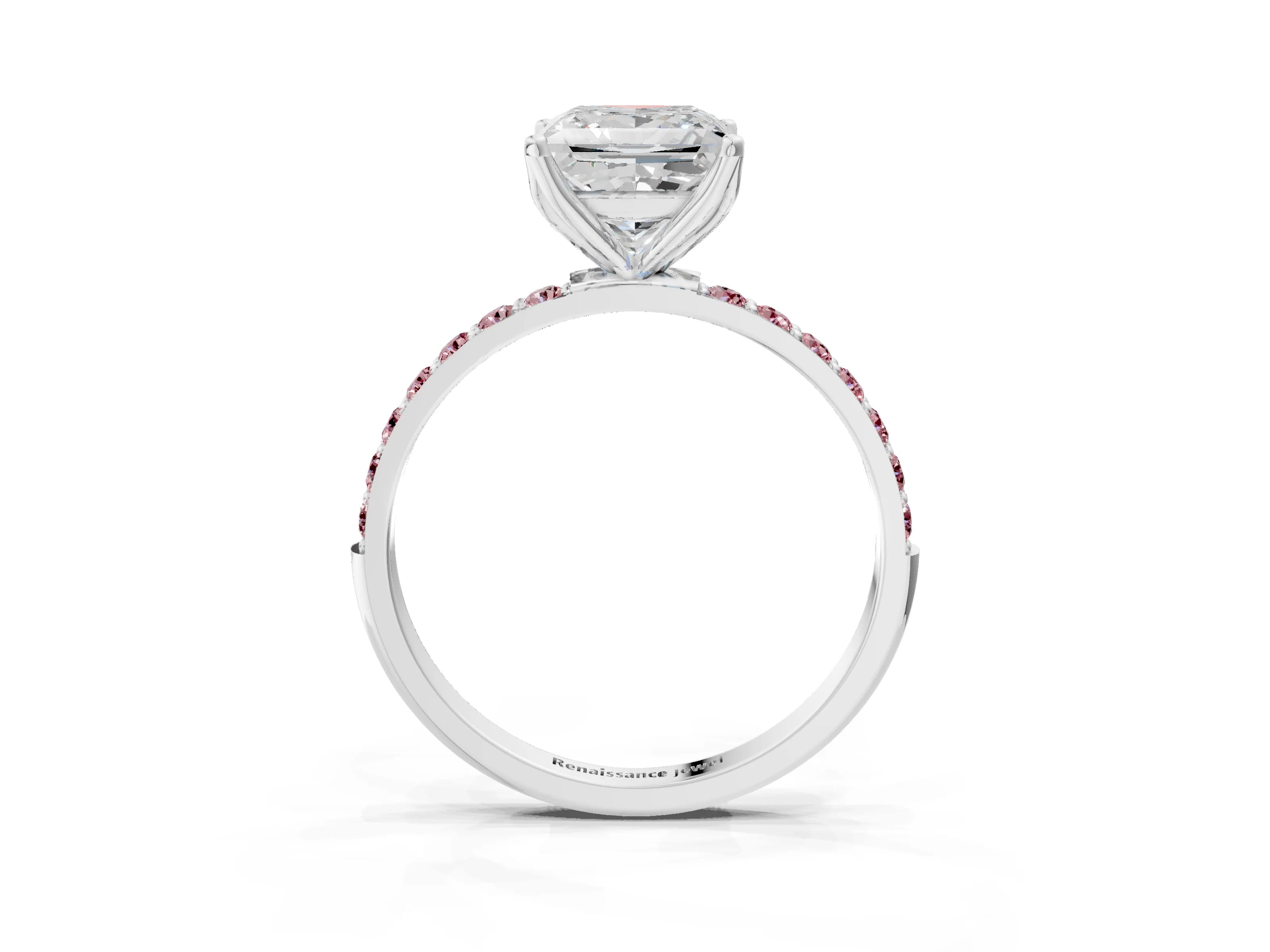 White gold Princess Cut Diamond Solitaire Engagement Ring with Round with Morganite side stone Pavé Band and Prong Setting_27