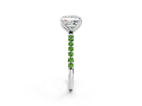 White gold Princess Cut Diamond Solitaire Engagement Ring with Round with Peridot side stone Pavé Band and Prong Setting_14