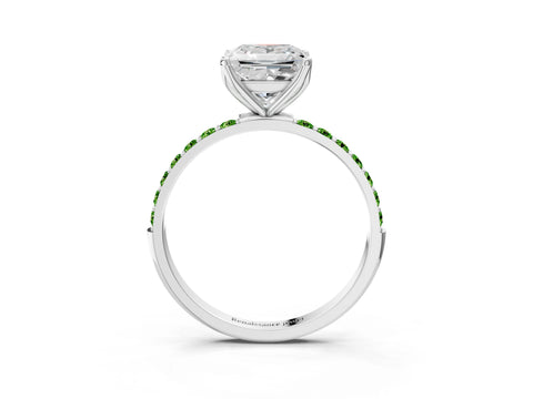 White gold Princess Cut Diamond Solitaire Engagement Ring with Round with Peridot side stone Pavé Band and Prong Setting_3