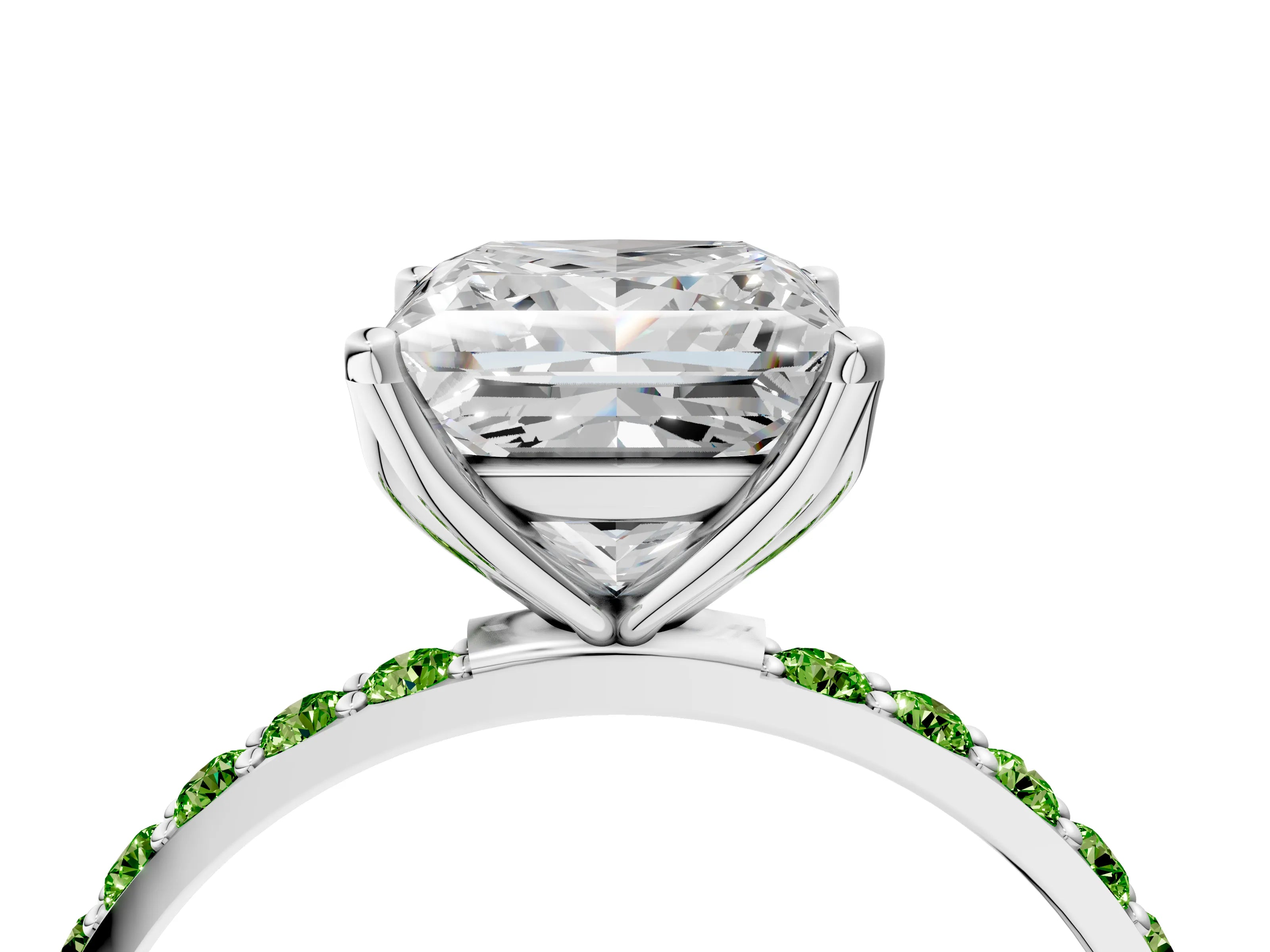 White gold Princess Cut Diamond Solitaire Engagement Ring with Round with Peridot side stone Pavé Band and Prong Setting_4