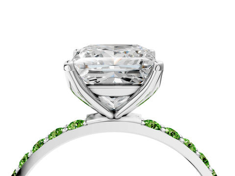 White gold Princess Cut Diamond Solitaire Engagement Ring with Round with Peridot side stone Pavé Band and Prong Setting_4