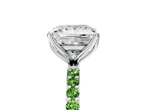 White gold Princess Cut Diamond Solitaire Engagement Ring with Round with Peridot side stone Pavé Band and Prong Setting_5