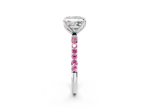 White gold Princess Cut Diamond Solitaire Engagement Ring with Round with Pink Sapphire side stone Pavé Band and Prong Setting_14