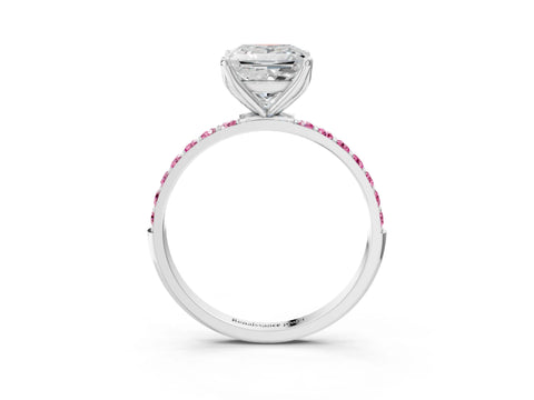 White gold Princess Cut Diamond Solitaire Engagement Ring with Round with Pink Sapphire side stone Pavé Band and Prong Setting_27