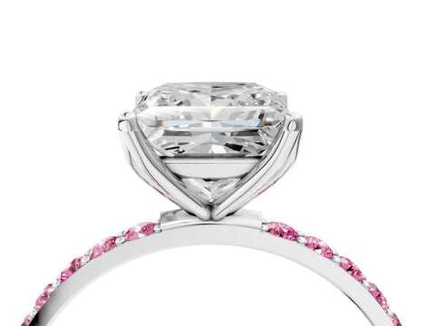 White gold Princess Cut Diamond Solitaire Engagement Ring with Round with Pink Sapphire side stone Pavé Band and Prong Setting_28