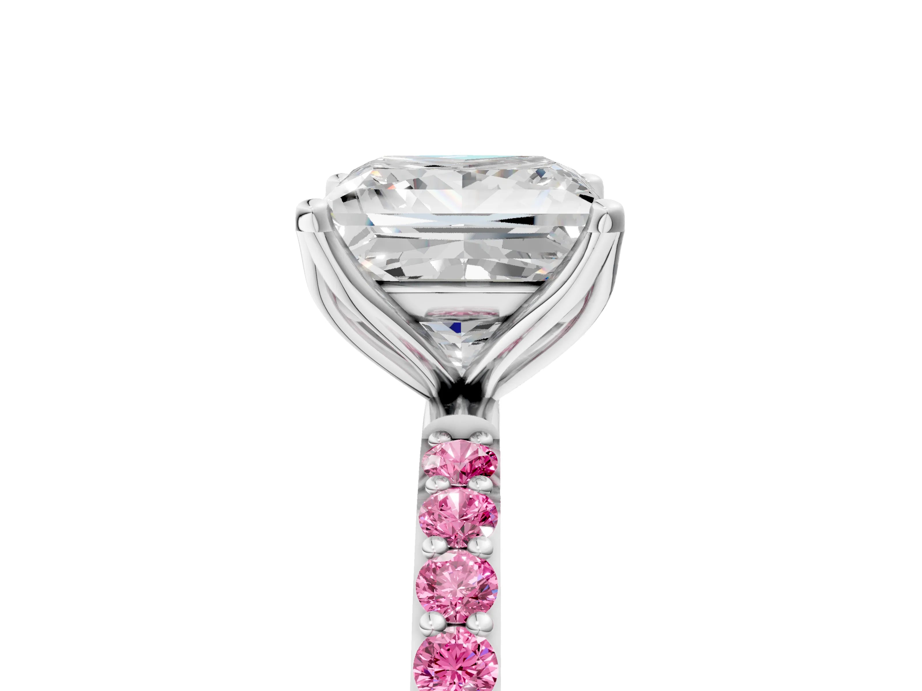 White gold Princess Cut Diamond Solitaire Engagement Ring with Round with Pink Sapphire side stone Pavé Band and Prong Setting_29