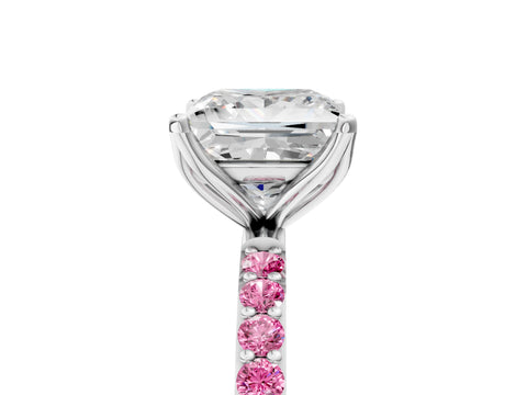 White gold Princess Cut Diamond Solitaire Engagement Ring with Round with Pink Sapphire side stone Pavé Band and Prong Setting_29
