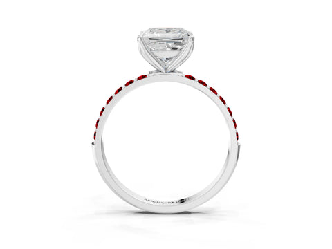 White gold Princess Cut Diamond Solitaire Engagement Ring with Round with Ruby side stone Pavé Band and Prong Setting_15
