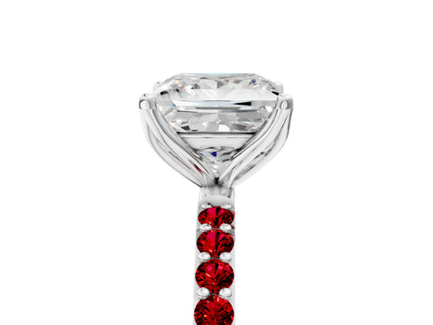 White gold Princess Cut Diamond Solitaire Engagement Ring with Round with Ruby side stone Pavé Band and Prong Setting_17