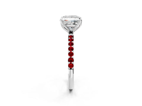 White gold Princess Cut Diamond Solitaire Engagement Ring with Round with Ruby side stone Pavé Band and Prong Setting_26