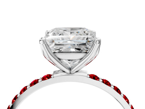 White gold Princess Cut Diamond Solitaire Engagement Ring with Round with Ruby side stone Pavé Band and Prong Setting_28