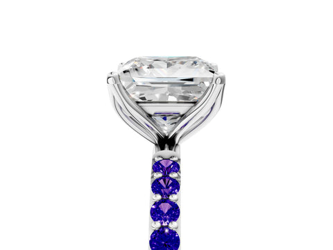 White gold Princess Cut Diamond Solitaire Engagement Ring with Round with Tanzanite side stone Pavé Band and Prong Setting_13