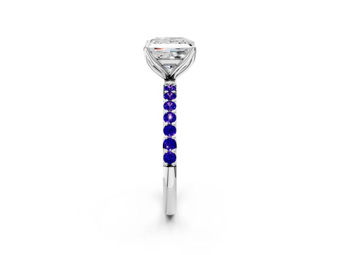 White gold Princess Cut Diamond Solitaire Engagement Ring with Round with Tanzanite side stone Pavé Band and Prong Setting_14