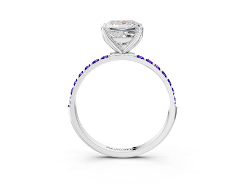 White gold Princess Cut Diamond Solitaire Engagement Ring with Round with Tanzanite side stone Pavé Band and Prong Setting_21