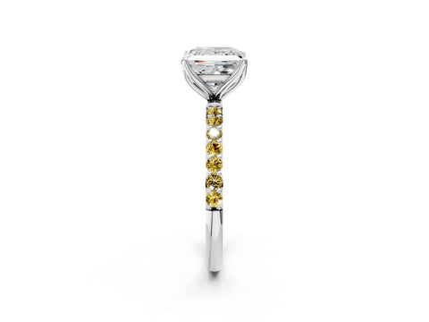 White gold Princess Cut Diamond Solitaire Engagement Ring with Round with Yellow Sapphire side stone Pavé Band and Prong Setting_14