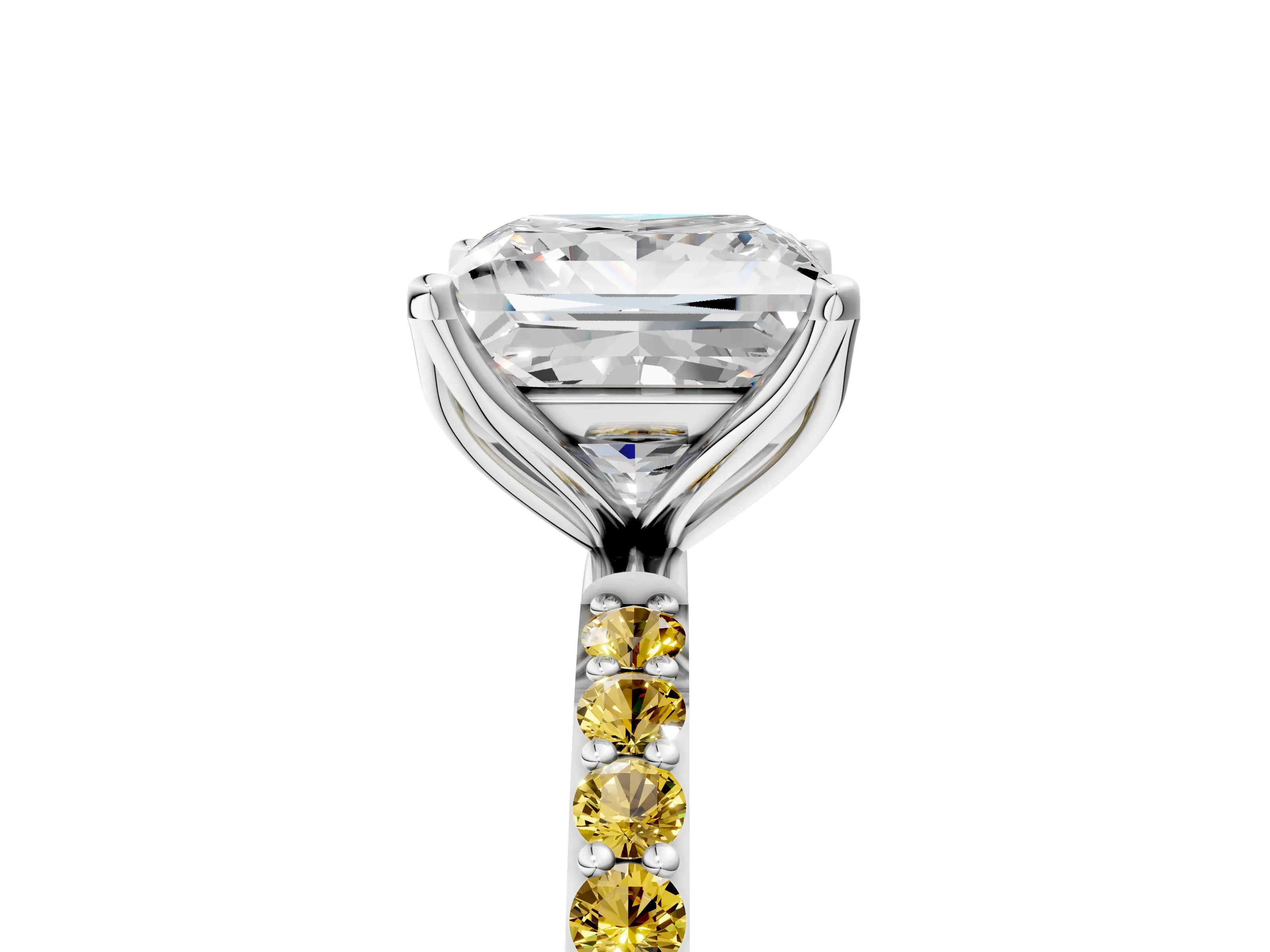 White gold Princess Cut Diamond Solitaire Engagement Ring with Round with Yellow Sapphire side stone Pavé Band and Prong Setting_17