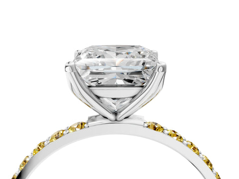 White gold Princess Cut Diamond Solitaire Engagement Ring with Round with Yellow Sapphire side stone Pavé Band and Prong Setting_28
