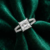 White gold Princess Cut Diamond Solitaire Engagement Ring with Split Shank Pavé Band_347