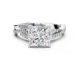 White gold Princess Cut Diamond Solitaire Engagement Ring with Twisted Pavé Band and Four-Prong Setting_77