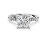 White gold Princess Cut Diamond Solitaire Pavé Engagement Ring with Round Band and Prong Setting_14