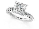 White gold Princess Cut Diamond Solitaire Pavé Engagement Ring with Round Band and Prong Setting_15