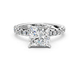 White gold Princess Cut Diamond Solitaire Pavé Engagement Ring with Round Band and Prong Setting_62