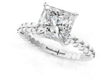 White gold Princess Cut Diamond Solitaire Ring with Beaded Band and Prong Setting_324