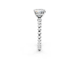 White gold Princess Cut Diamond Solitaire Ring with Beaded Band and Prong Setting_325