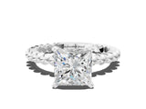 White gold Princess Cut Diamond Solitaire Ring with Beaded Band and Prong Setting_325