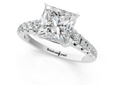 White gold Princess Cut Diamond Solitaire Ring with Cathedral Setting and Pavé Band_213