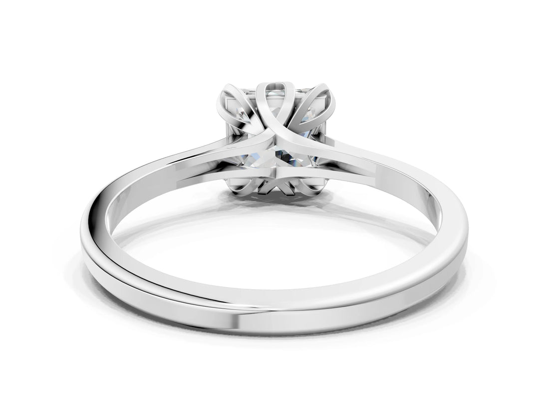 White gold Princess Cut Diamond Solitaire Ring with Flower Prong Setting and Classic Band_388