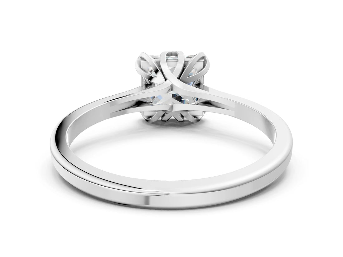 White gold Princess Cut Diamond Solitaire Ring with Flower Prong Setting and Classic Band_62