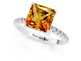 White gold Princess Cut Diamond Solitaire Ring with Four-Prong Setting and Pavé Band_1