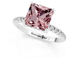 White gold Princess Cut Diamond Solitaire Ring with Four-Prong Setting and Pavé Band_1