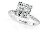 White gold Princess Cut Diamond Solitaire Ring with Four-Prong Setting and Pavé Band_1