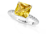 White gold Princess Cut Diamond Solitaire Ring with Four-Prong Setting and Pavé Band_1