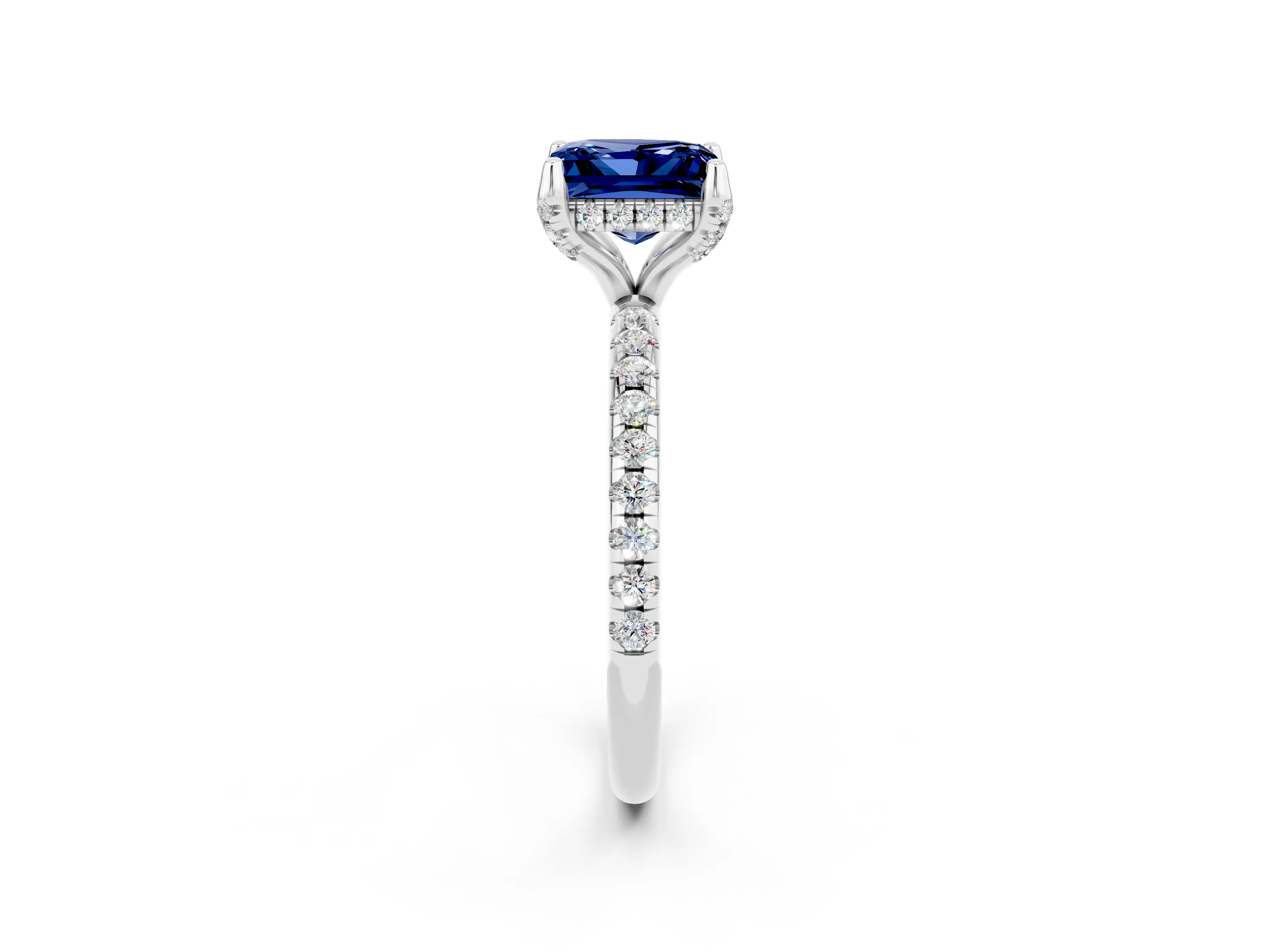 White gold Princess Cut Diamond Solitaire Ring with Four-Prong Setting and Pavé Band_2