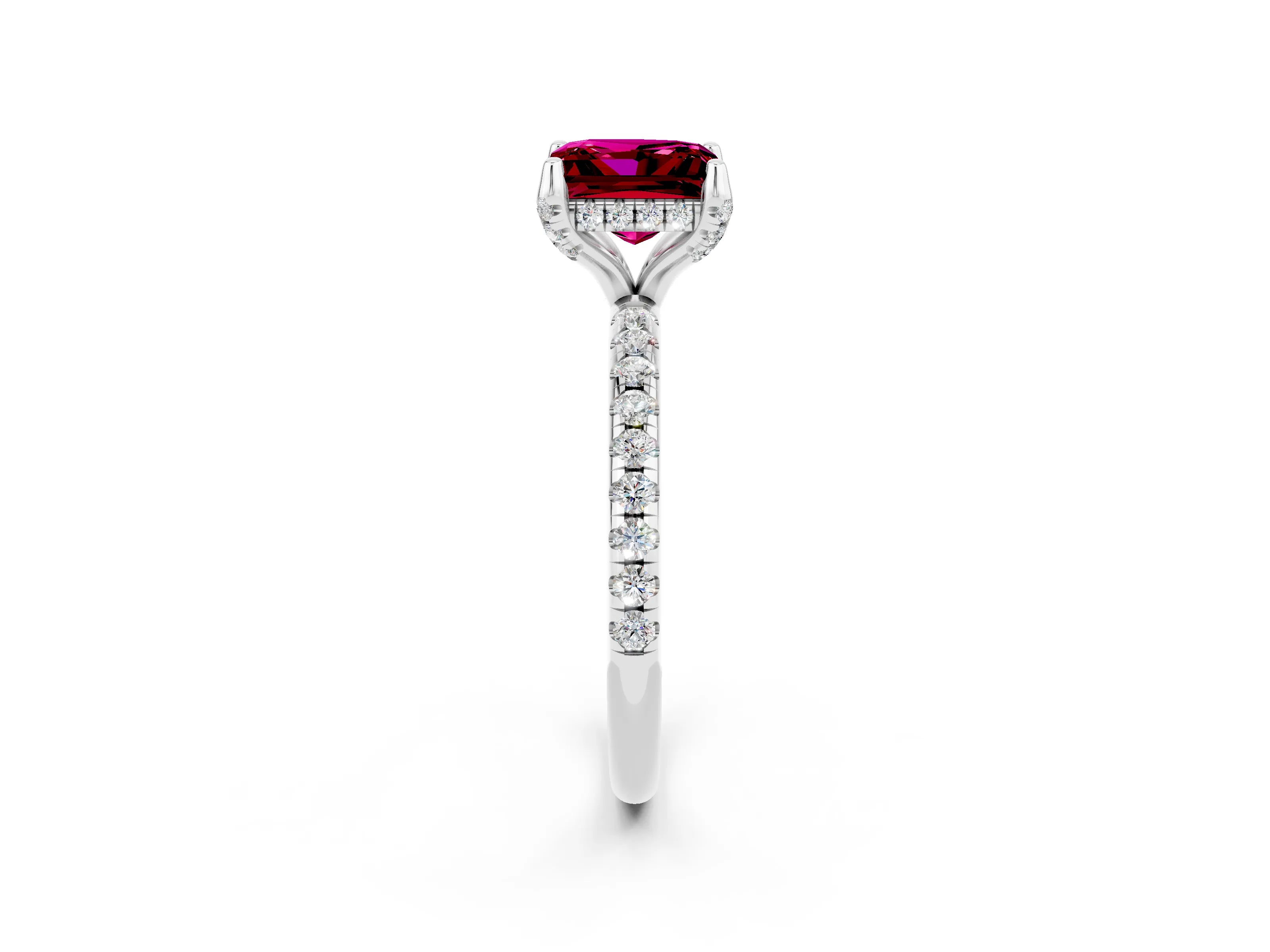 White gold Princess Cut Diamond Solitaire Ring with Four-Prong Setting and Pavé Band_2