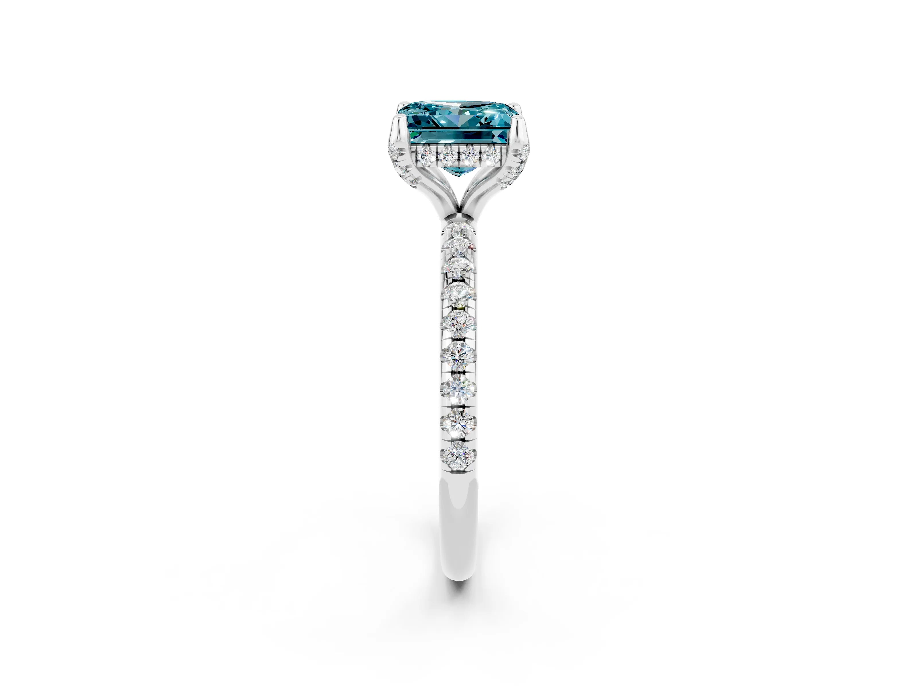 White gold Princess Cut Diamond Solitaire Ring with Four-Prong Setting and Pavé Band_2