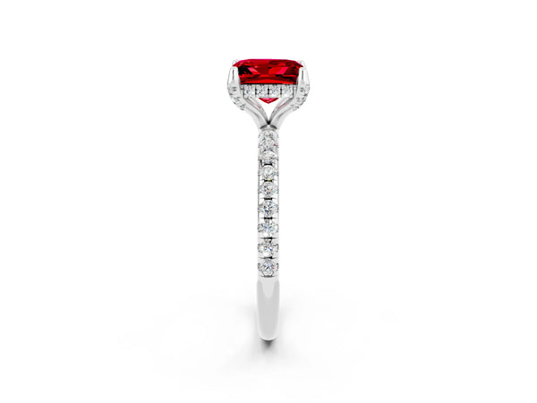 White gold Princess Cut Diamond Solitaire Ring with Four-Prong Setting and Pavé Band